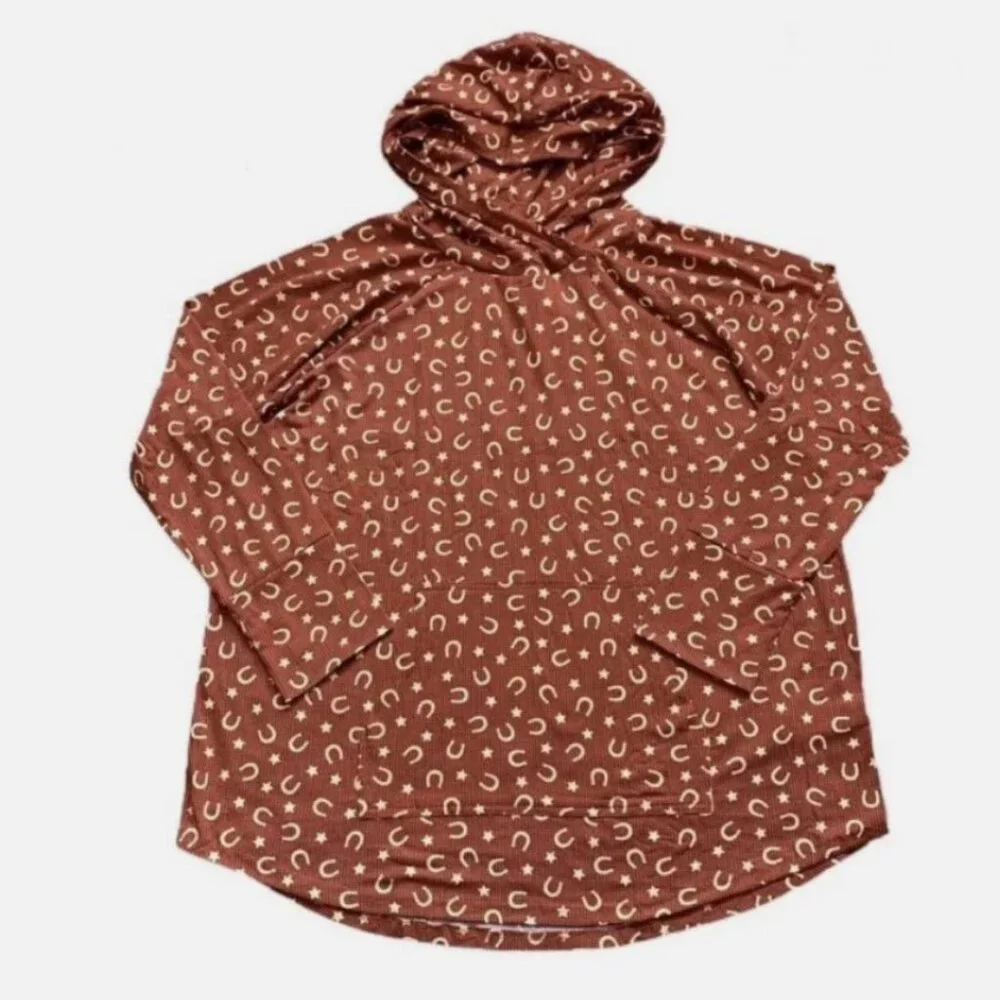 LuLaRoe Hoodie, Amber, Size 3x, Horse Shoes & Stars Pattern - Picture 2 of 4